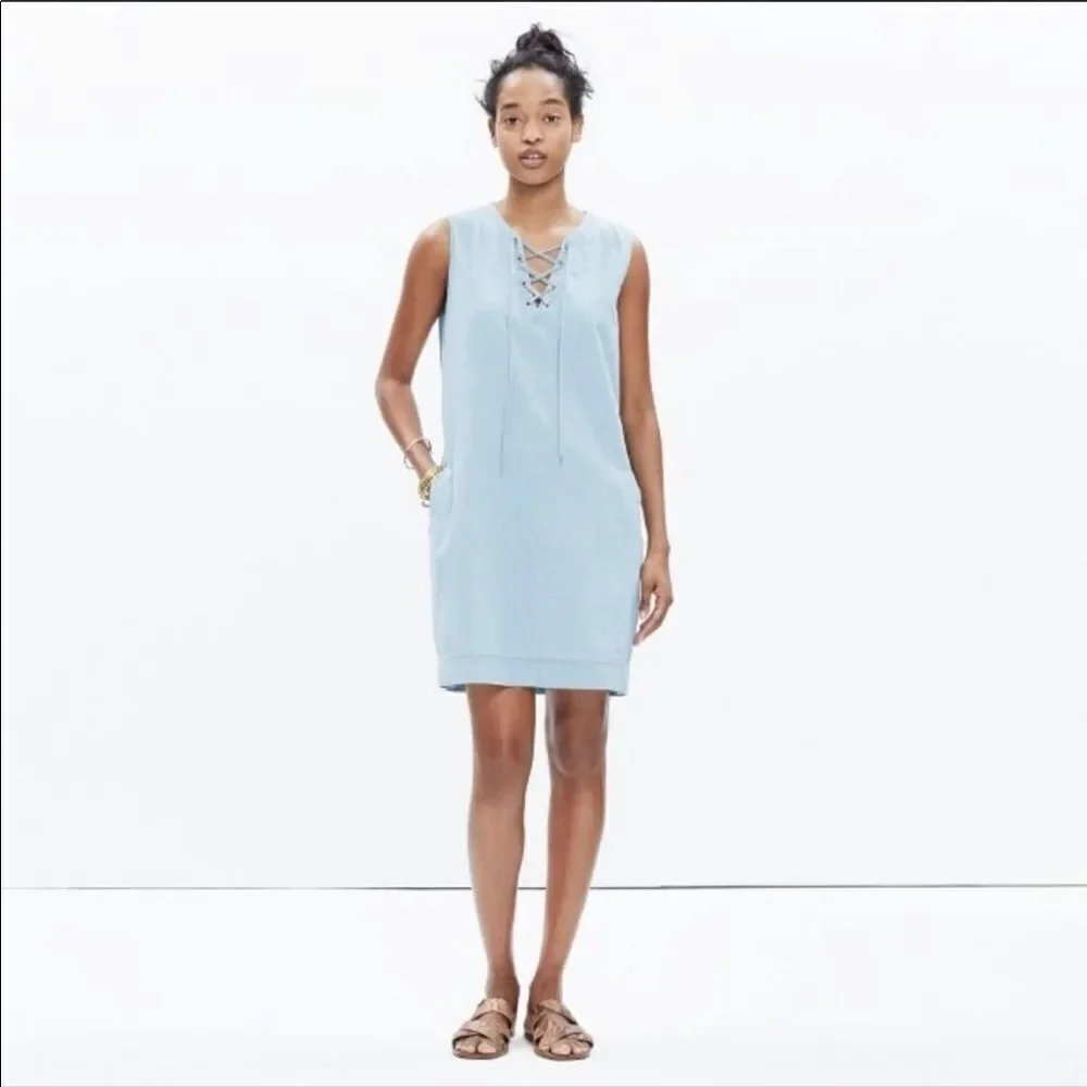 Madewell denim chambray lace up dress